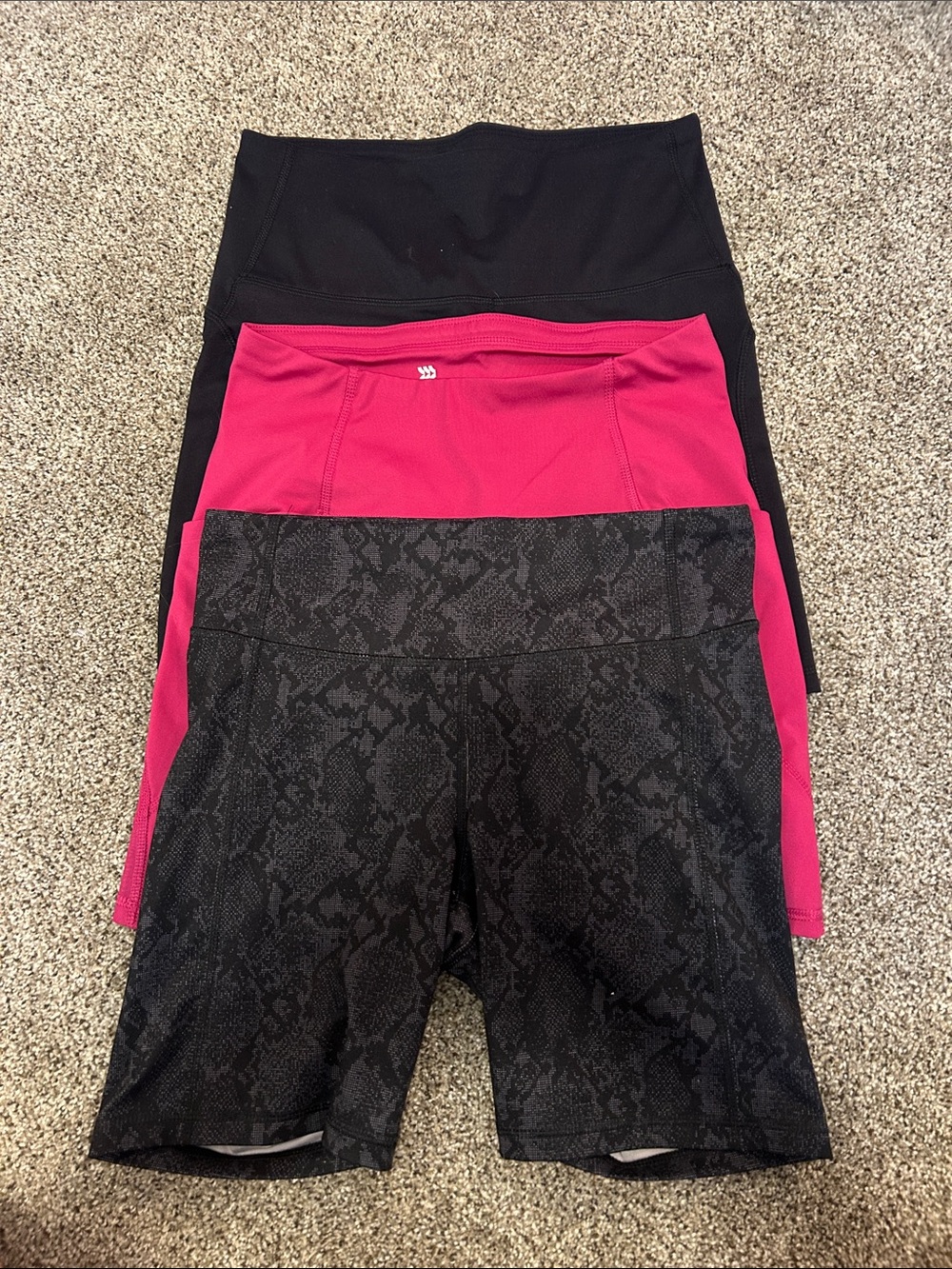 Target Women’s Bike Shorts Set of Three— Black, Hot Pink and Black Snake Print